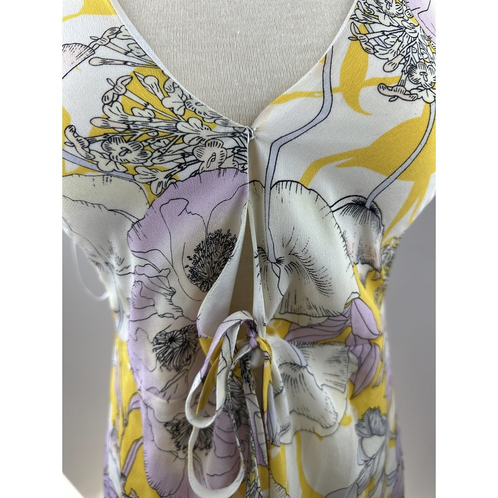 Yumi Kim Anthropologie Silk Floral Maxi Dress Rush Hour Wrap Tie Front Yellow XS - Picture 6 of 16